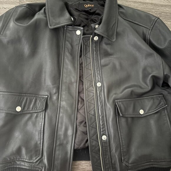 Quince 100% Leather Shearling Trim Aviator Jacket M Medium - Picture 8 of 12